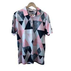 YATTA Golf Shirt Mens Size S Pink Gray Geometric Polo Birdie Dropper Performance